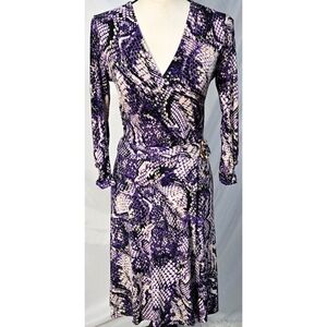 Cache Wrap Dress Purple Snakeskin Sheath V Neck Classic Buckle Y2K